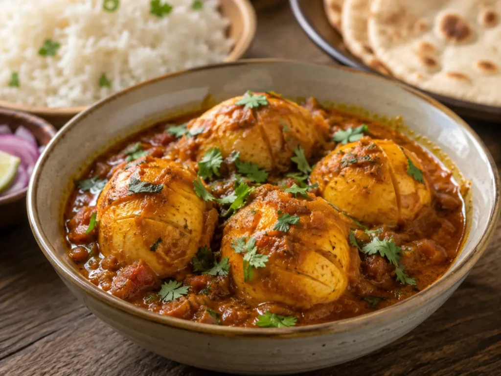 Egg Curry Recipe is a simple Indian curry made with boiled eggs, onion-tomato gravy, and everyday spices. This flavorful and beginner-friendly curry goes perfectly with rice, roti, paratha, or pulao.